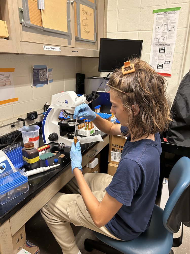 Nico preparing sample vials at the lab bench